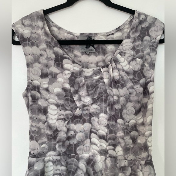 Anthropologie Coconino Gray White Meta Watercolor Dot A-line Fit and Flare Dress - Picture 3 of 7